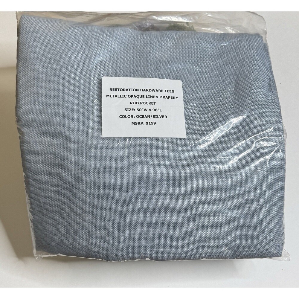 Restoration Hardware Metallic Opaque Linen Drapery Panel RP Ocean/Silver $159